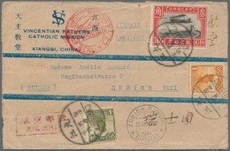 China: 1929, Air Mail To Switzerland: Biplane 2nd Printing 90 C., 30 C. (4) Etc. Total $2.35 Pasted - Briefe U. Dokumente