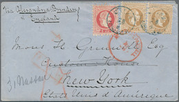 Holyland: 1871, Austrian P.O. Levant, 5 So Red And Horizontal Pair 15 So Brown, Tied By Cds CAIFA, 2 - Palestina