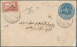 Holyland: 1914, AKKIA (ST. JEAN D'ACRE) Cds (Isfila No.7, R) On 1 Pia Blue Postal Stationery Envelop - Palestine