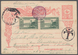 Holyland: 1915, Ottoman Postal Stationery Card 20 Para Of 1901 Used As Postcard With Pair 10 Pa. Gre - Palestina