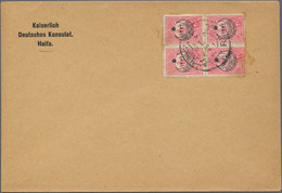 Holyland: 1916, Ottoman Empire: Block Of Four 20 Pa Rose Obligatory Tax-stamp 'war Orphans', Used Wi - Palestina