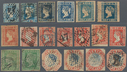 Indien: 1854/55 Group Of 16 Lithographed Stamps Used, One 1a. Red Unused, And Two 2a. Typo Used, Inc - 1854 Compañia Británica De Las Indias