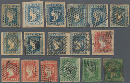 Indien: 1854-55: Group Of 17 Imperf Stamps Of First Issues Including 10 Of ½a. Blue (with One Pair), - 1854 East India Company Administration