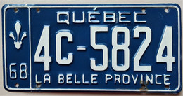 Plaque D'immatriculation - CANADA - Québec. 1968 - - Plaques D'immatriculation