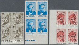 Indien: 2008-2009: Nine Different Blocks Of Four Of 'Personalities' Issues IMPERF, Six With Sheet Ma - Unused Stamps