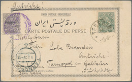 Iran: 1905, 3 Ch Green From 1903 Definitives On Picture Post Card From Teheran To Tarnopol, Galizia, - Irán