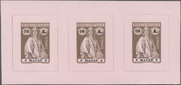 Macau: 1913, 76 A. Brown/black On Rosa, Imperforated With Brown Frame, A Horizontal Unit Of 3, Scarc - Other & Unclassified