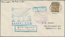 Macau: 1937, Five Macau-U.S.A. First Flight Covers Carried On Different Legs From Macau To Hong Kong - Covers & Documents