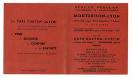 Horaire D'hiver à Partir Du 29 11 1954, Service Montbrison-Lyon Par Les Cars Carton-Cottin - Europe