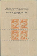 Argentinien - Feuerland: 1891 (Jan) Tierra De Fuego 10 Centavos Orange Proof Sheetlet Of Four, Of Th - Other & Unclassified