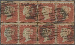 Großbritannien: 1854, 1d Red-brown QV, Plate 189, Used Block Of 8 (letters MI-NL), With Numeral '45' - Used Stamps