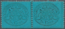 Italien - Altitalienische Staaten: Kirchenstaat: 1868, 5 C Greenish-blue Horizontal Pair From Sheet - Estados Pontificados