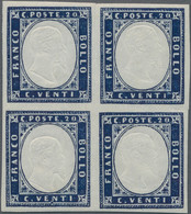 Italien - Altitalienische Staaten: Sardinien: 1855/1862, 20 C (dark) Blue, Mint Block Of Four, Cut I - Sardinia
