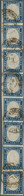 Italien - Altitalienische Staaten: Sardinien: 1855, 20 C Dark Blue Stripe Of Eight Cancelled With 5 - Sardinia