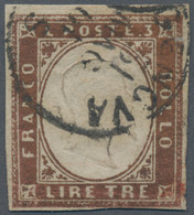 Italien - Altitalienische Staaten: Sardinien: 1861, 3 Lire Brown, Cancelled "GENOVA 31 MAG (18)61", - Sardinia