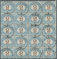 Italien - Portomarken: 1870, "2 L. Blue And Brown" (Sassone No. 12) In A Block Of 20 Used With Multi - Impuestos