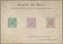 Italien - Besonderheiten: Italy, 1868, Fiscals 1 L., 1.50 L. And 20 L. "PASSAPORTI ALL ESTERI", Impe - Sin Clasificación
