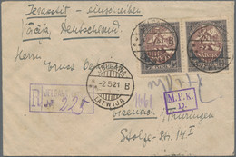 Lettland: 1920, 5 R Grey-violet/brown, Horizontal Pair, Used On Registered Cover From Jelgawa, 2.5.2 - Letonia