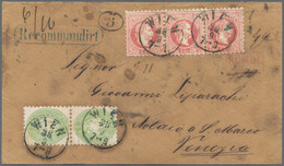 Österreich: 1863/1867, Senkrechtes Paar 3 Kr Grün 'Doppeladler' Und 5 X 5 Kr Rotkarmin Franz-Josef, - Covers & Documents