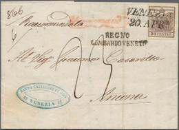 Österreich - Lombardei Und Venetien: 1852, 30 Cmi Braun, Allseits Vollrandig, Als Einzelfrankatur Au - Lombardy-Venetia