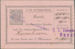 Österreich - Ganzsachen: 1889 Ca., 20 Kr Grau Auf Rosa Telefon-Sprechkarte, Gebraucht Mit L2 RAXALPE - Otros & Sin Clasificación