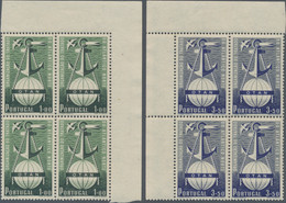 Portugal: 1952, 1 And 3,50 E NATO, Complete Set In Blocks Of Four With A Corner Margin Mint Never Hi - Nuevos