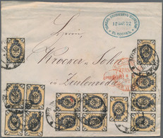 Russland: 1868, 1 K Black/yellow, Vertically Laid Paper, 14 Examples Including 2 Blocks Of Four, Mul - Cartas & Documentos