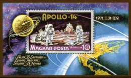 HUNGARY 1971 Apollo 14 Block MNH / **.  Michel Block 80 - Unused Stamps