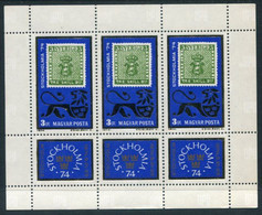 HUNGARY 1974 STOCKHOLMIA Stamp Exhibition Sheetlet MNH / **.  Michel 2981 Kb - Nuevos