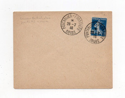 !!! 25C SEMEUSE SUR LETTRE PHILATELIQUE, CACHET PONTARLIER - FRONTIERE DU 28/7/1916 - 1906-38 Säerin, Untergrund Glatt