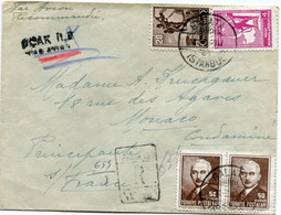 TURQUIE LETTRE RECOMMANDEE PAR AVION DEPART GALATA 11-3-1947 ISTAMBUL POUR MONACO - Cartas & Documentos