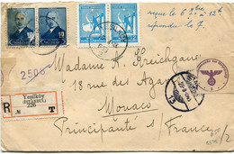 TURQUIE LETTRE RECOMMANDEE CENSUREE DEPART YESILKOY 15-8-43 POUR MONACO - Storia Postale