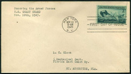 USA 1945 Honoring The Armed Forces WWII, FDC | Battle Ship, Boat | Coast Guard Landing Craft And Supply Ship - 1941-1950