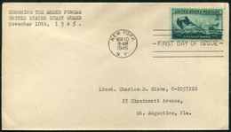 USA 1945 Honoring The Armed Forces WWII, FDC | Battle Ship, Boat | Coast Guard Landing Craft And Supply Ship - 1941-1950