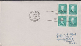 1951. CANADA. SIR R. L. BORDEN 3 C In 4-block On FDC OTTAWA JUN 25 1951.  (Michel 263) - JF424612 - Lettres & Documents