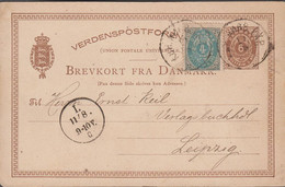 1885. DANMARK. BREV-KORT 6 ØRE + 4 øre TO LEIPZIG FROM KJØBENHAVN 12/8 85. Arrival Ca... () - JF424675 - Storia Postale