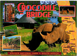 (2 A 14) South Africa Postcard Posted To Australia (with Sweden Stamps) CROCODILE Bridge (with Rhinoceros) & Map - Rinoceronte