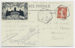 SEMEUSE 10C CARTE MEETING C. HEX TROYES AVIATION 7.8.1910 AUBE + VIGNETTE BLEUE - Air Post