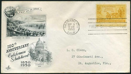 USA 1950 100 Years California Statehood FDC | Gold Miner, Pioneers | Cattle, Fruits | Art Craft - 1941-1950