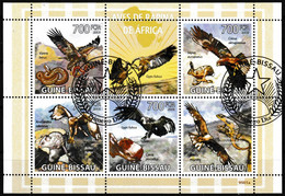 Petite Feuille Oblitérée De 5 Timbres-poste - Les Oiseaux De Proie D'Afrique Et Leurs Proies - Guinée-Bissau 2009 - Guinea-Bissau