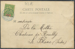 MADAGASCAR - N° 42A / CPA OBL. CAD BLEU " - 2 - / MADAGASCAR LE 3/12/1902 " POUR L'INDRE - TB - Briefe U. Dokumente