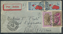 MADAGASCAR - 168 + 172 + PA 3 (2) / LETTRE AVION OBL. " TAMATAVE - TANANARIVE N° 4 LE 24/1/1939 " POUR NEUILLY - TB - Covers & Documents