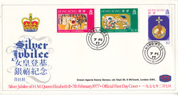 Hong Kong 1977 FDC Sc #335-#337 QEII Reign 25th Ann, Unaddressed - FDC
