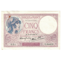 France, 5 Francs, 1939, 1939-11-02, TTB, Fayette:4.14, KM:83 - 5 F 1917-1940 ''Violet''