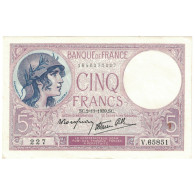 France, 5 Francs, 1939, 1939-11-02, SUP, Fayette:4.14, KM:83 - 5 F 1917-1940 ''Violet''