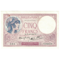 France, 5 Francs, 1939, 1939-11-02, SUP, Fayette:4.14, KM:83 - 5 F 1917-1940 ''Violet''