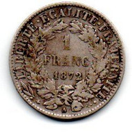 1 Franc 1872 A Cérès TB+ - Andere & Zonder Classificatie