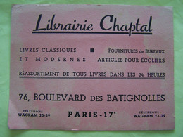 BUVARD. LIBRAIRIE CHAPTAL. 76 BOULEVARD DES BATIGNOLLES. PARIS. 17°ARRONDISSEMENT. - Papeterie