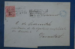 AA16 CONFEDERATION  ALLEMAGNE NORD   BELLE  LETTRE    1869 FRANKFURT    DARMSTADT  + 3 KREUZER   + AFFRANCH. INTERESSANT - Covers & Documents