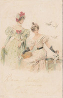 CPA Lithographiée Précurseur  Deux Femmes Lady Glamour Pigeon  Style Viennoise Illustrateur Anonyme  2 Scans - 1900-1949
